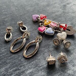 Brighton brooch, 8 heart charms, and 4 pairs of earrings.